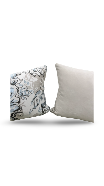 Gray Light Blue Black Silky Floral 12X18" Knife Edge Decorative Lumbar Pillow