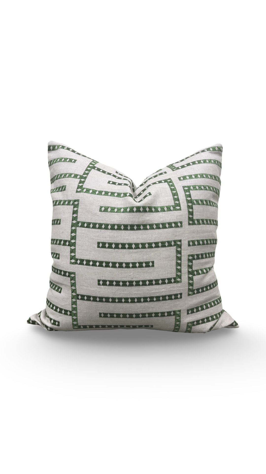Green and Tan Embroidered Geometric 20x20" Knife Edge Decorative Pillow Cover