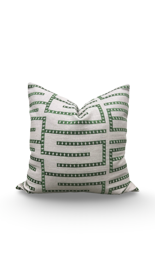 Green and Tan Embroidered Geometric 20x20" Knife Edge Decorative Pillow Cover