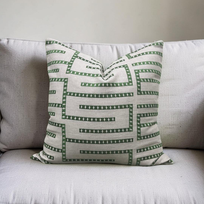 Green and Tan Embroidered Geometric 20x20" Knife Edge Decorative Pillow Cover