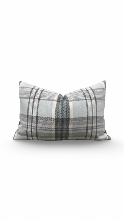 Lumbar Pillow - Gray and Taupe Plaid 12X18" Knife Edge Cover