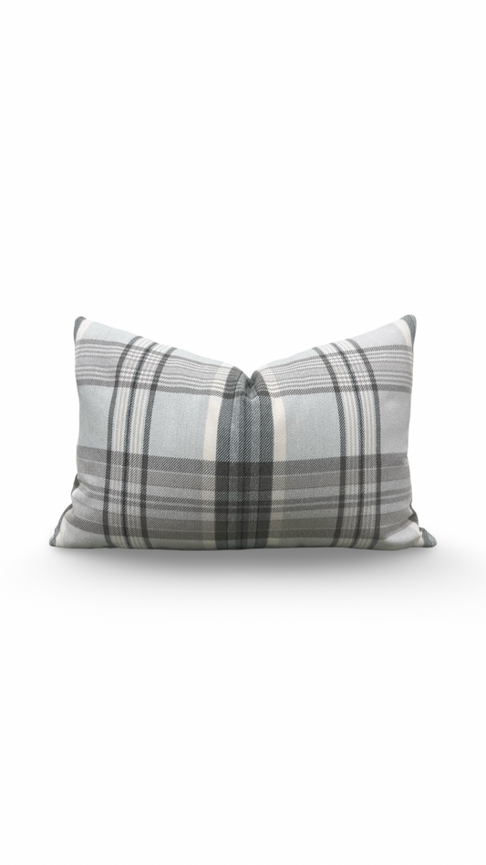 Lumbar Pillow - Gray and Taupe Plaid 12X18" Knife Edge Cover