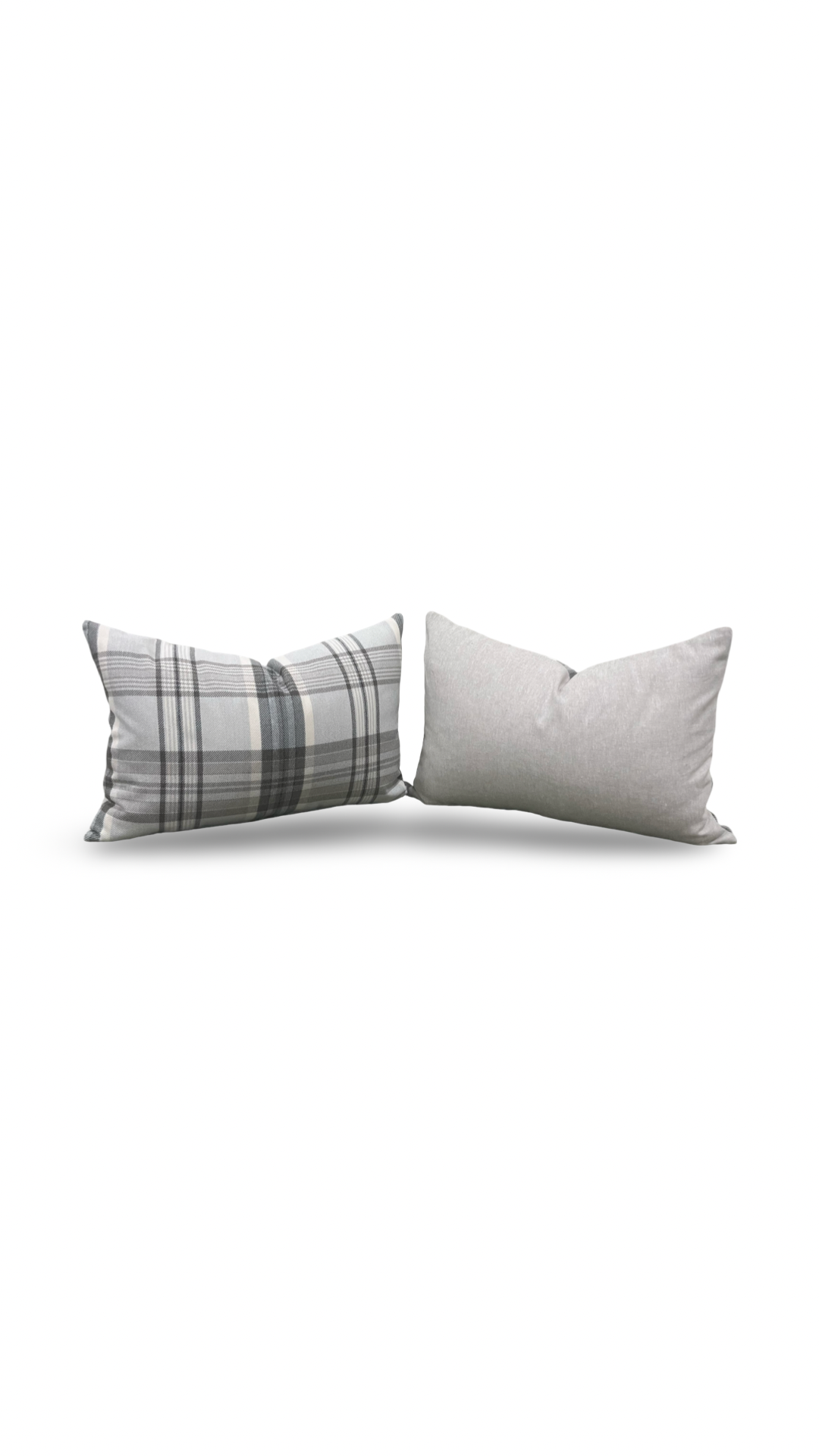 Lumbar Pillow - Gray and Taupe Plaid 12X18" Knife Edge Cover