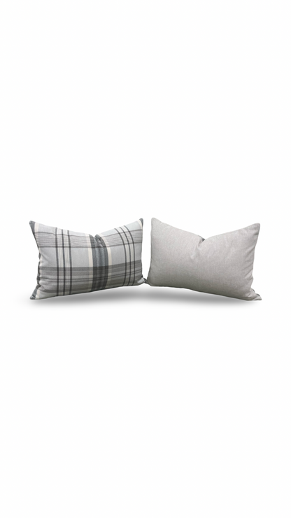Lumbar Pillow - Gray and Taupe Plaid 12X18" Knife Edge Cover