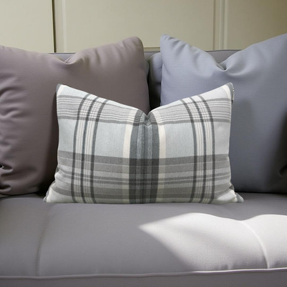 Lumbar Pillow - Gray and Taupe Plaid 12X18" Knife Edge Cover