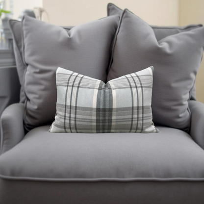Lumbar Pillow - Gray and Taupe Plaid 12X18" Knife Edge Cover
