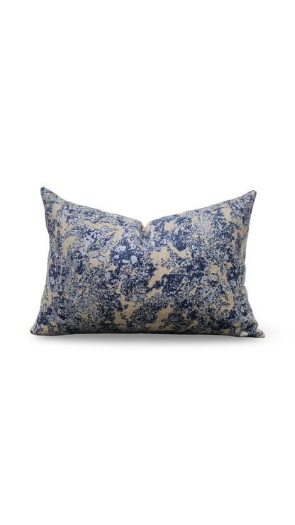 Holland & Sherry Lumbar Pillow Tan and Blue Abstract 12x18" Knife Edge Cover