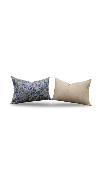 Holland & Sherry Lumbar Pillow Tan and Blue Abstract 12x18" Knife Edge Cover