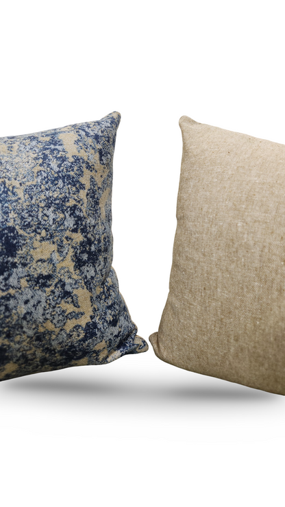 Holland & Sherry Lumbar Pillow Tan and Blue Abstract 12x18" Knife Edge Cover