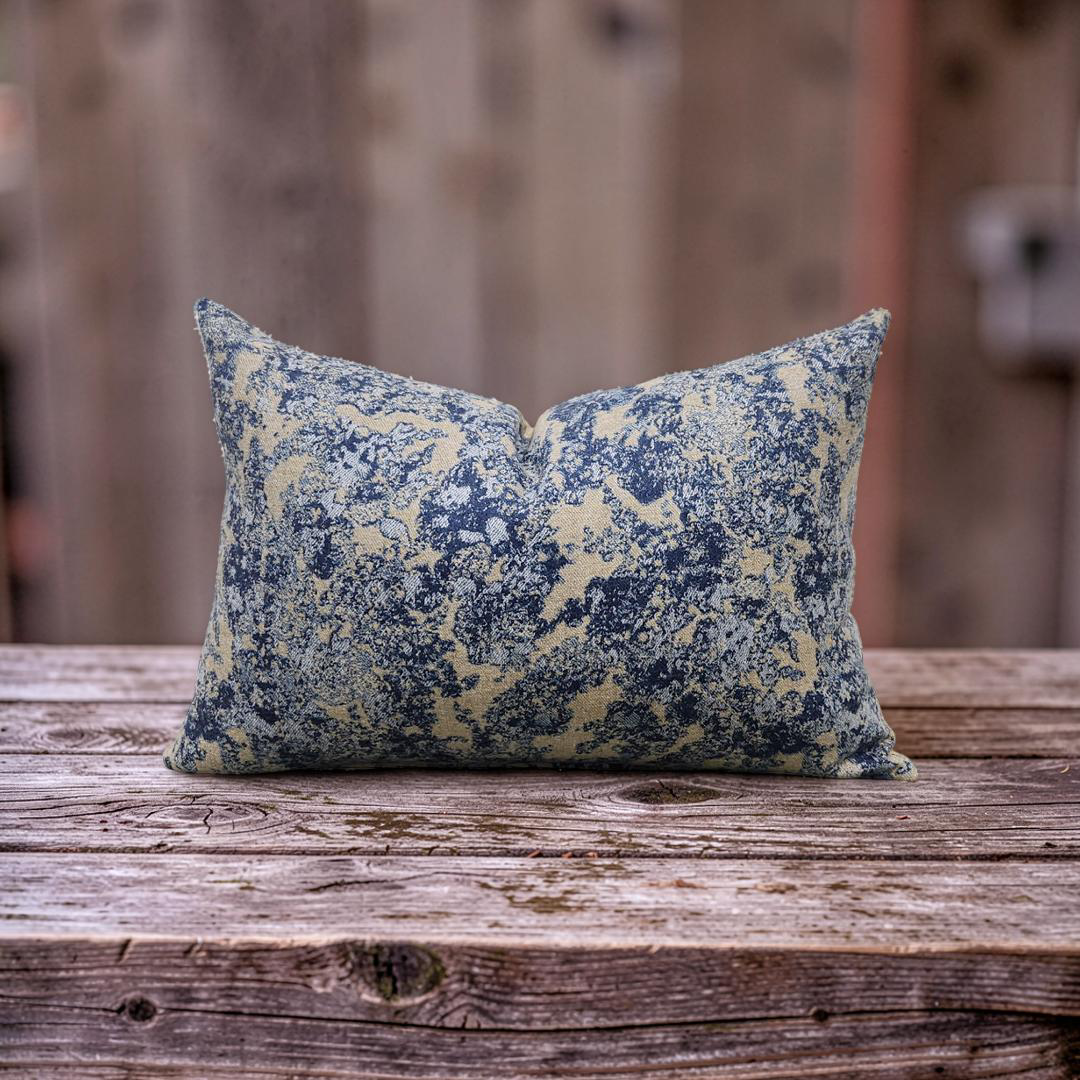 Holland & Sherry Lumbar Pillow Tan and Blue Abstract 12x18" Knife Edge Cover
