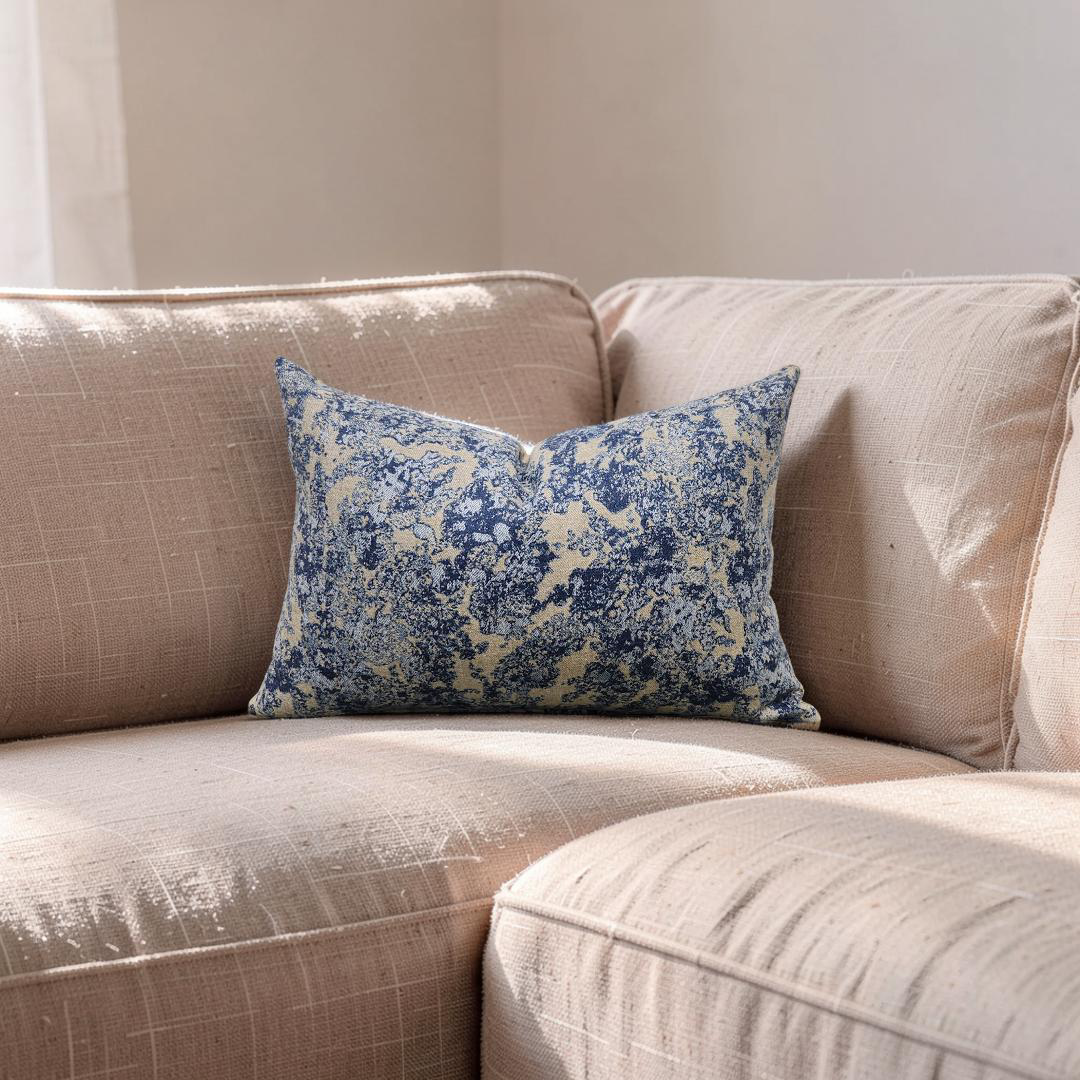 Holland & Sherry Lumbar Pillow Tan and Blue Abstract 12x18" Knife Edge Cover
