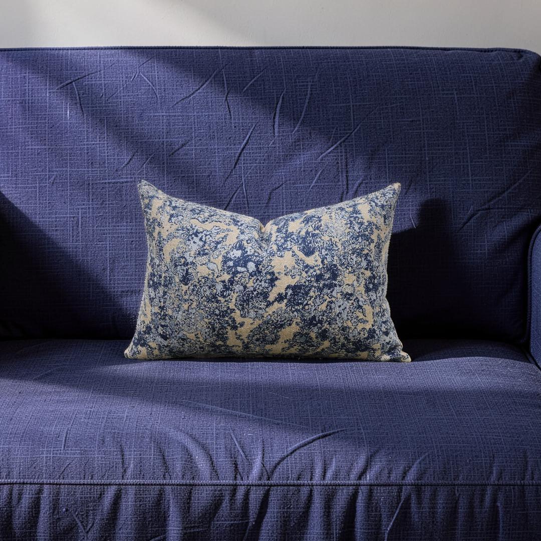 Holland & Sherry Lumbar Pillow Tan and Blue Abstract 12x18" Knife Edge Cover