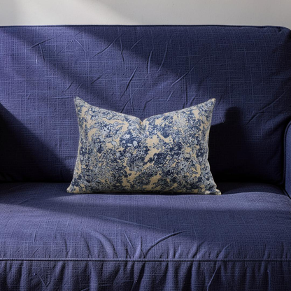 Holland & Sherry Lumbar Pillow Tan and Blue Abstract 12x18" Knife Edge Cover