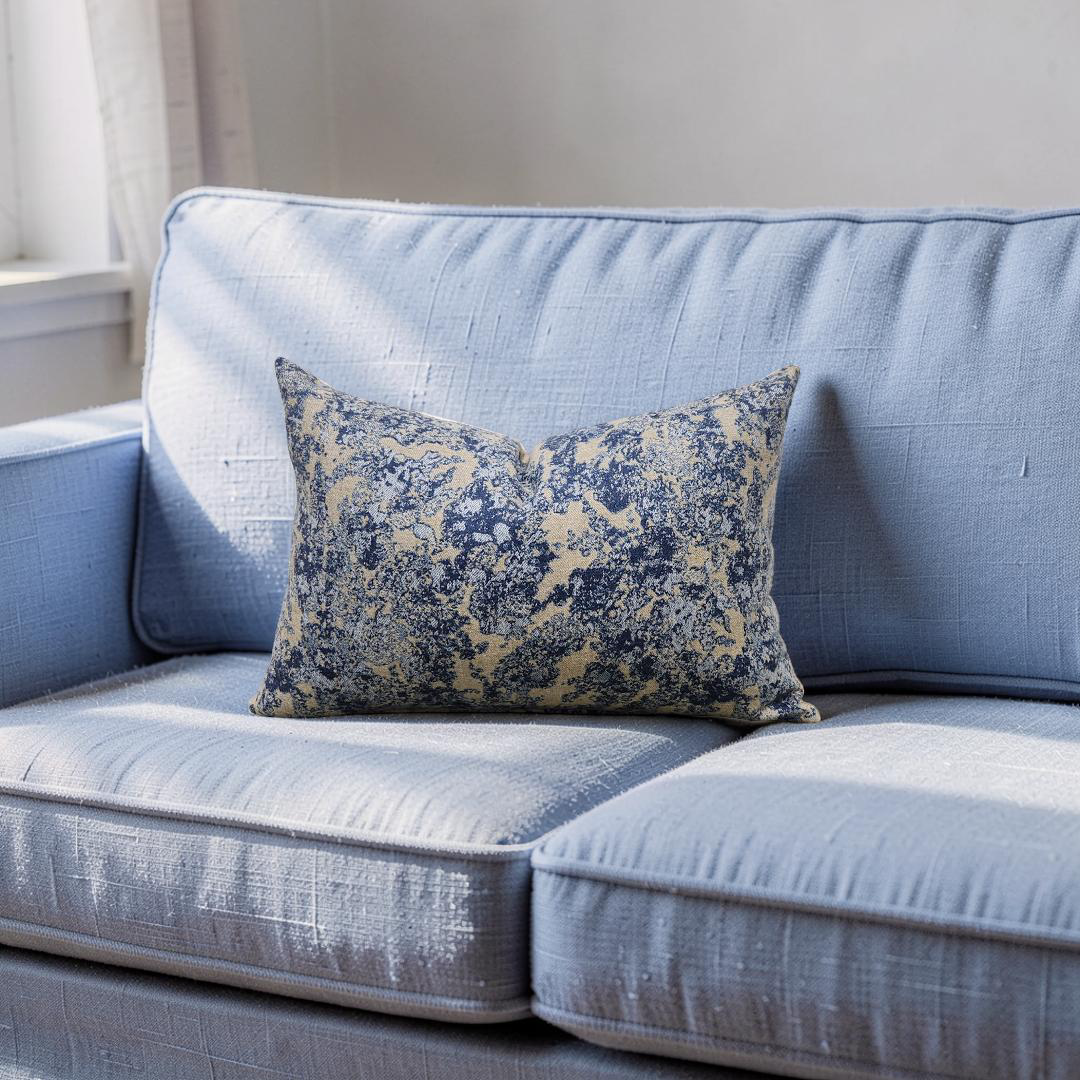 Holland & Sherry Lumbar Pillow Tan and Blue Abstract 12x18" Knife Edge Cover