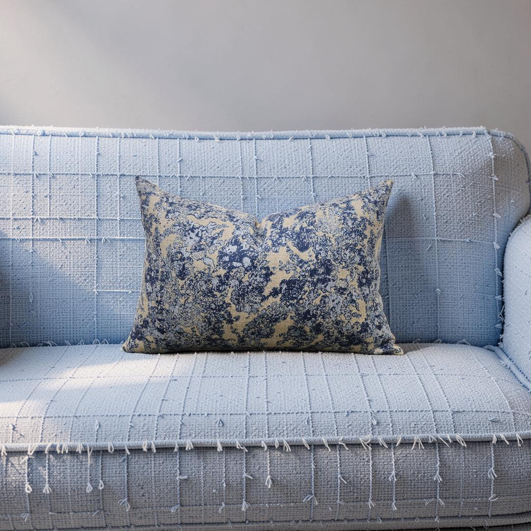 Holland & Sherry Lumbar Pillow Tan and Blue Abstract 12x18" Knife Edge Cover