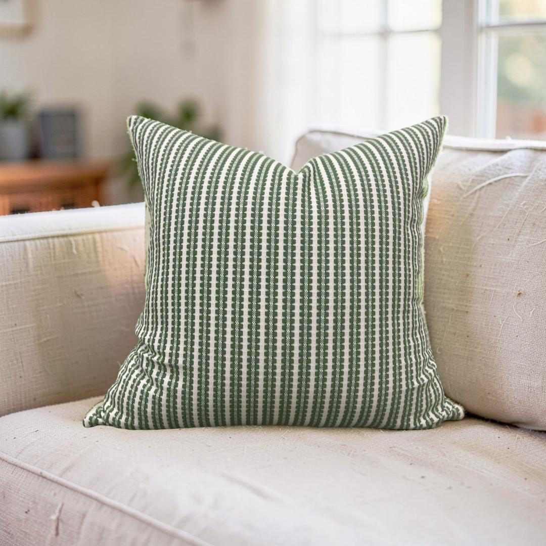 Pepita Stripe Decorative Pillow Kelly First Light 22x22" Knife Edge Cover