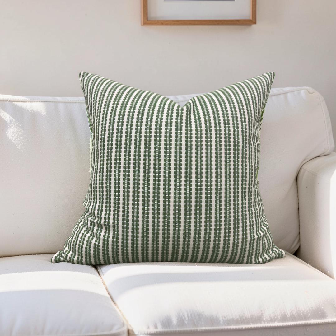 Pepita Stripe Decorative Pillow Kelly First Light 22x22" Knife Edge Cover