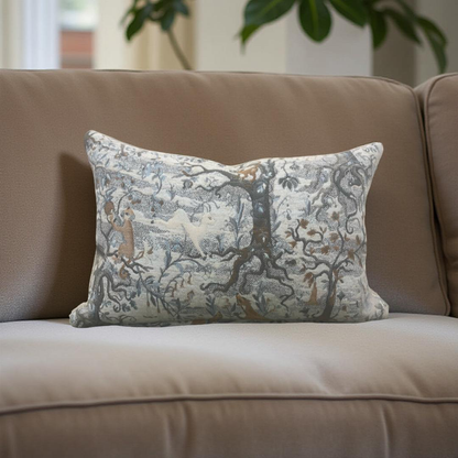 Decorative pillow with nature design on a beige sofa