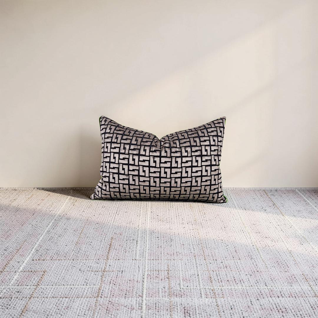 Holly Hunt Lumbar Pillow Interlock Bronze Night 12x18" Knife Edge Cover