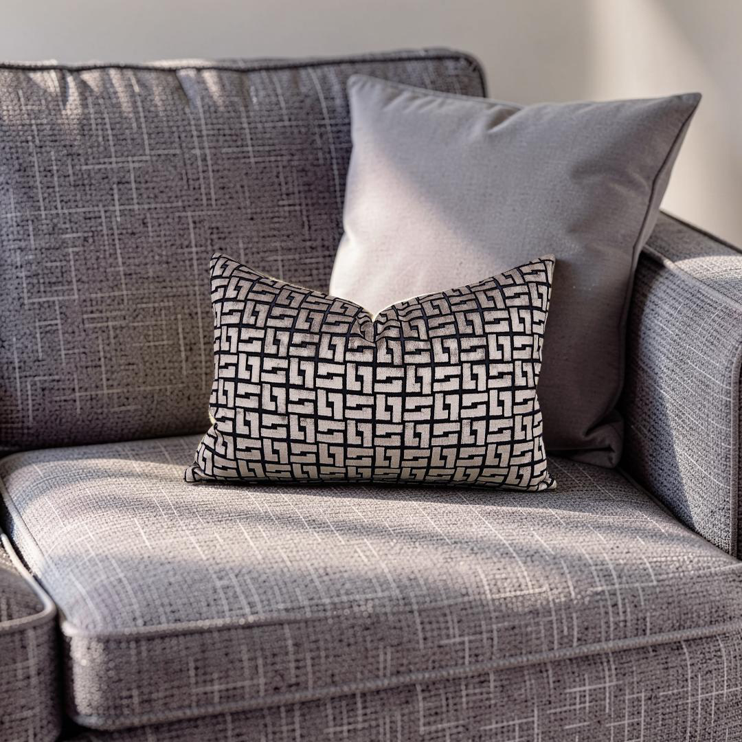 Holly Hunt Lumbar Pillow Interlock Bronze Night 12x18" Knife Edge Cover