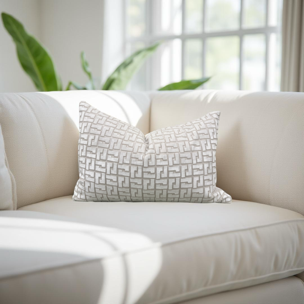 Interlock Whitewash 12X18" Knife Edge Decorative Lumbar Pillow