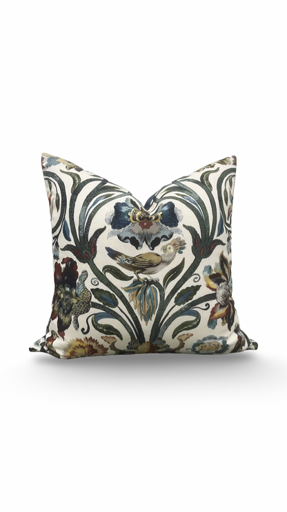 House of Hackney Decorative Pillow Gaia Ecru with Blue back 18x18" Knife Edge Cover