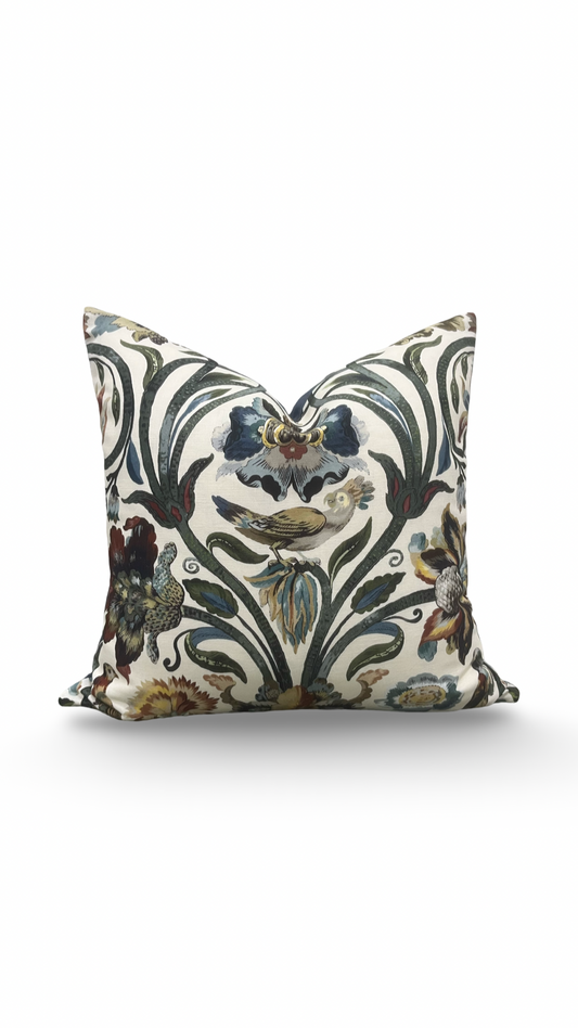 House of Hackney Decorative Pillow Gaia Ecru with Blue back 18x18" Knife Edge Cover