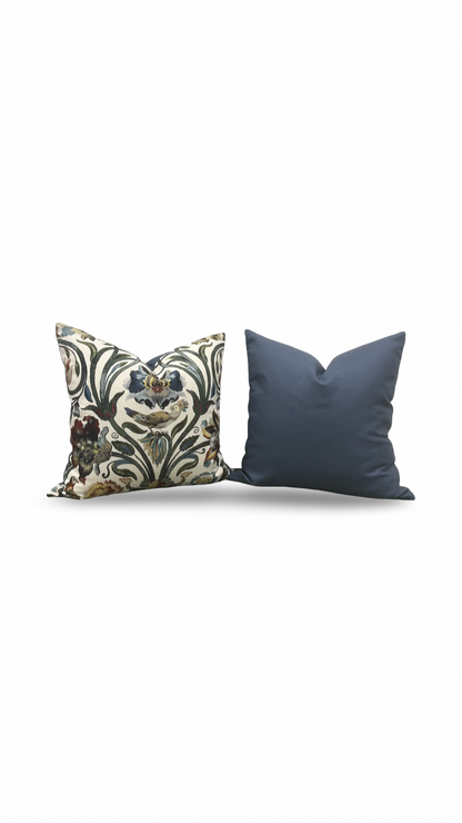 House of Hackney Decorative Pillow Gaia Ecru with Blue back 18x18" Knife Edge Cover