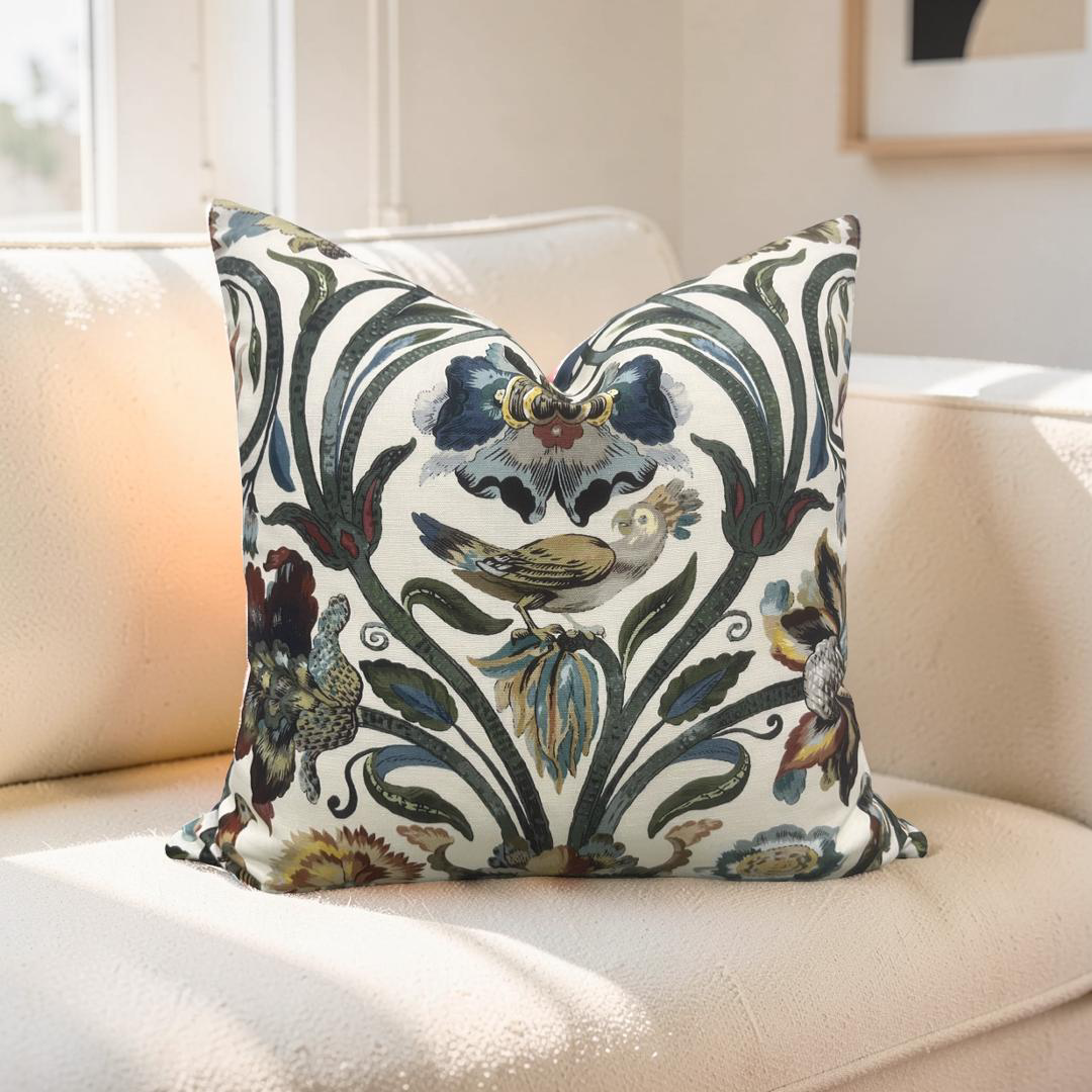 House of Hackney Decorative Pillow Gaia Ecru with Blue back 18x18" Knife Edge Cover