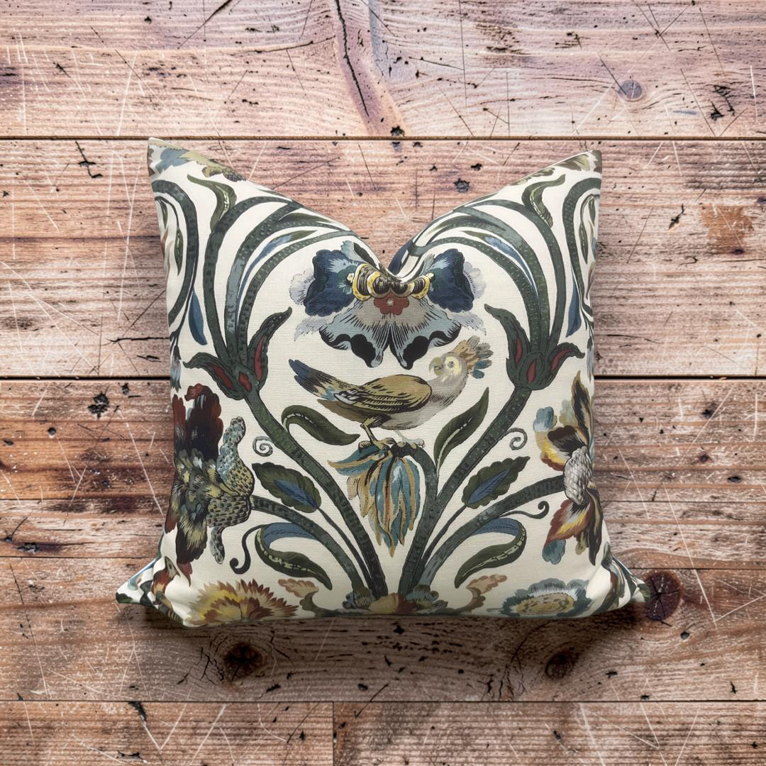 House of Hackney Decorative Pillow Gaia Ecru with Blue back 18x18" Knife Edge Cover