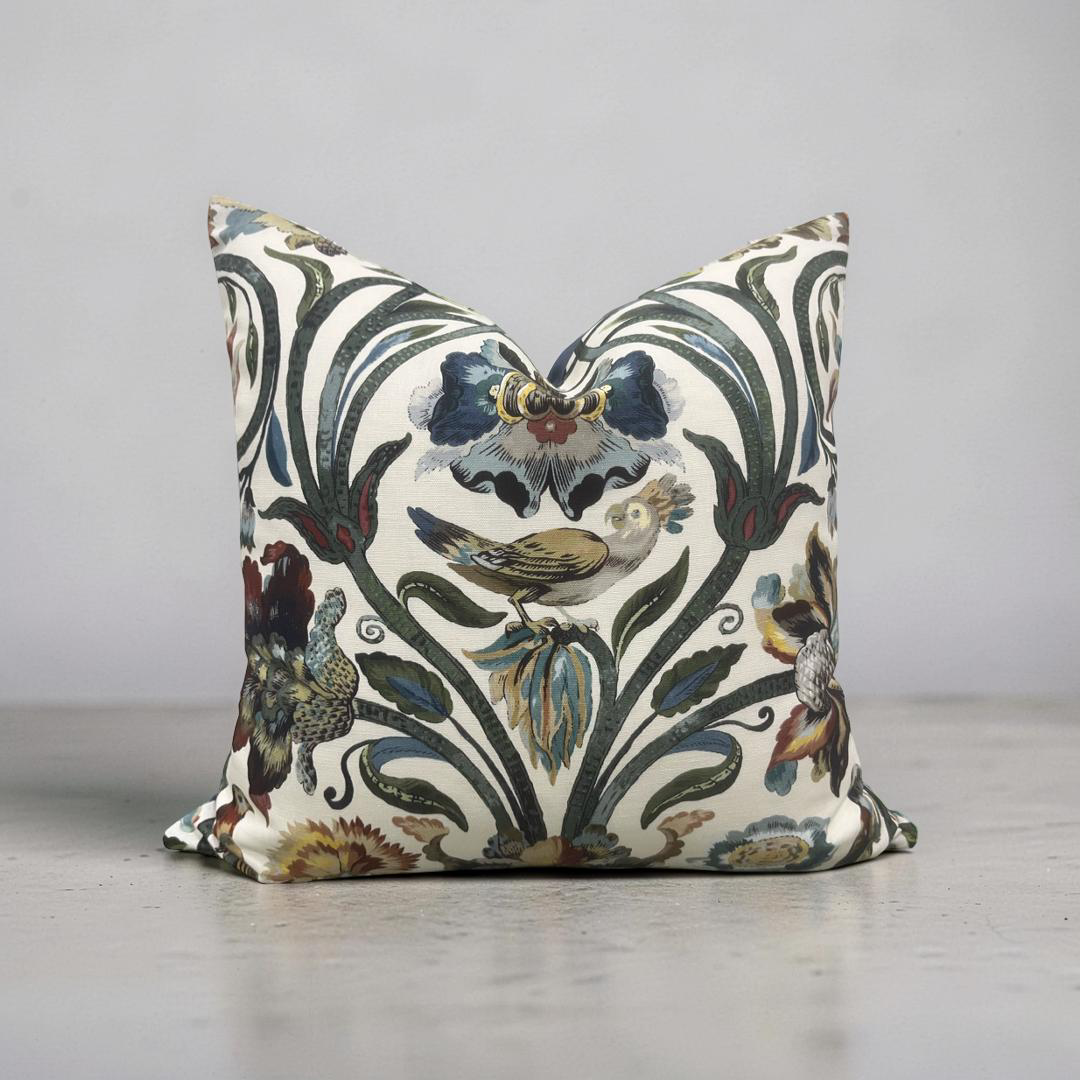House of Hackney Decorative Pillow Gaia Ecru with Blue back 18x18" Knife Edge Cover