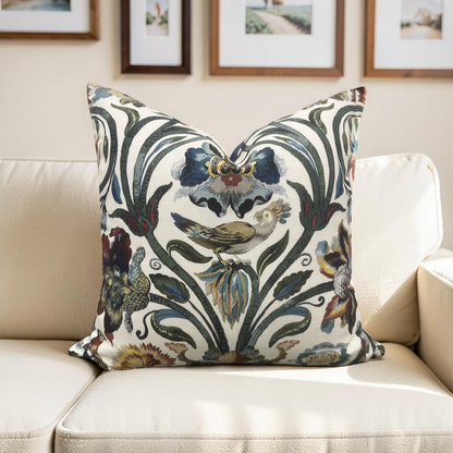 House of Hackney Decorative Pillow Gaia Ecru with Blue back 18x18" Knife Edge Cover