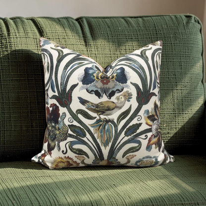 House of Hackney Decorative Pillow Gaia Ecru with Blue back 18x18" Knife Edge Cover