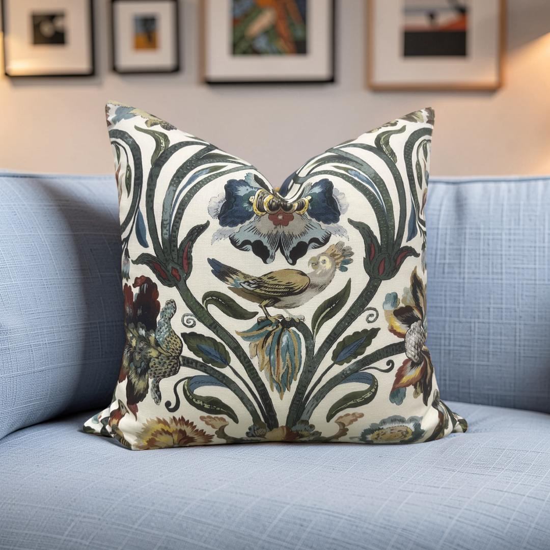 House of Hackney Decorative Pillow Gaia Ecru with Blue back 18x18" Knife Edge Cover