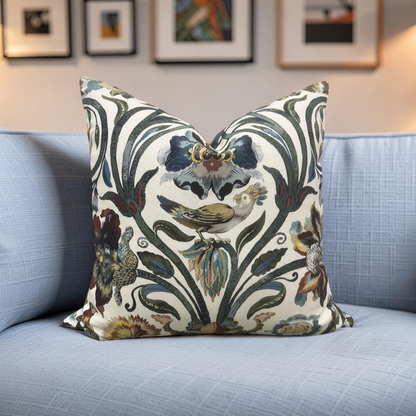 House of Hackney Decorative Pillow Gaia Ecru with Blue back 18x18" Knife Edge Cover