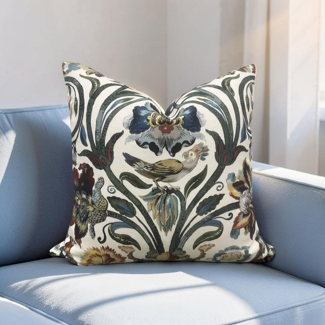 House of Hackney Decorative Pillow Gaia Ecru with Blue back 18x18" Knife Edge Cover