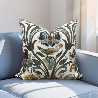 House of Hackney Decorative Pillow Gaia Ecru with Blue back 18x18" Knife Edge Cover