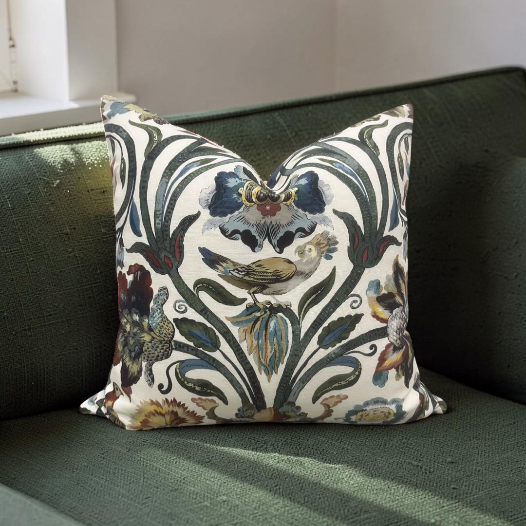 House of Hackney Decorative Pillow Gaia Ecru with Blue back 18x18" Knife Edge Cover