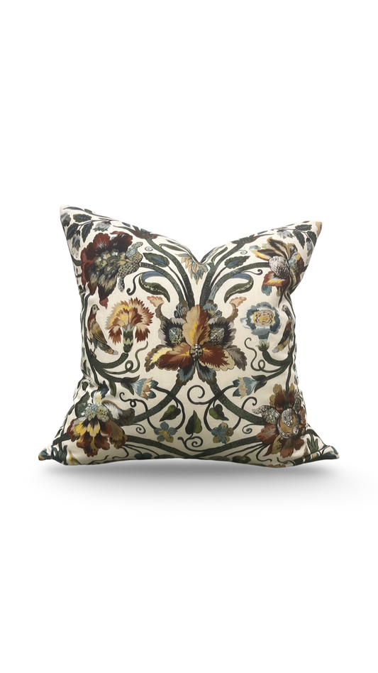 House of Hackney 22x22" Decorative Pillow Gaia Ecru with Green backer Knife Edge Cover