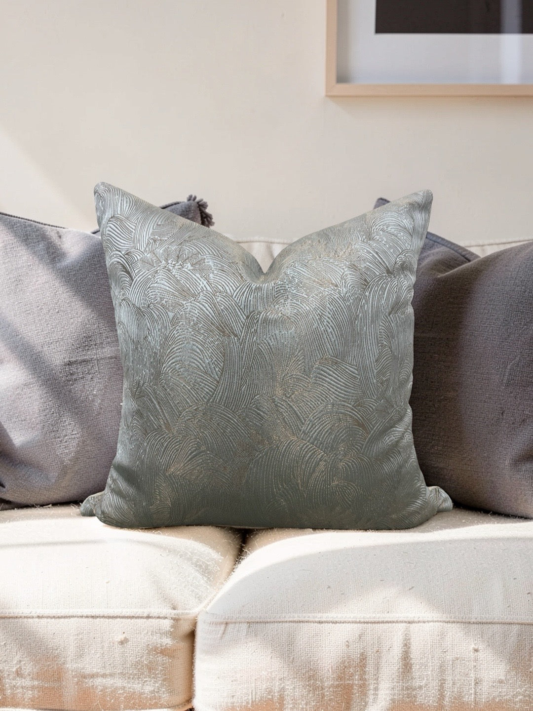 Casamance Fabric Decorative Pillow Tanagra Celadon 18x18" Knife Edge Cover