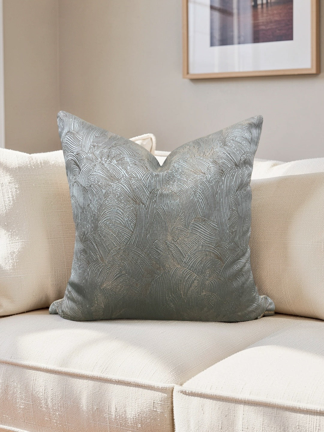 Casamance Fabric Decorative Pillow Tanagra Celadon 18x18" Knife Edge Cover