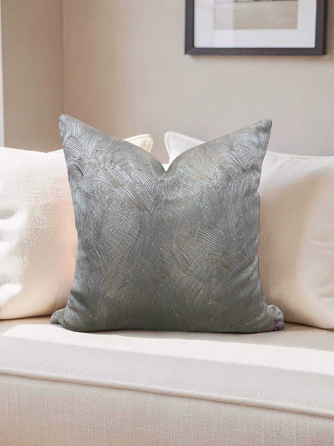 Casamance Fabric Decorative Pillow Tanagra Celadon 18x18" Knife Edge Cover