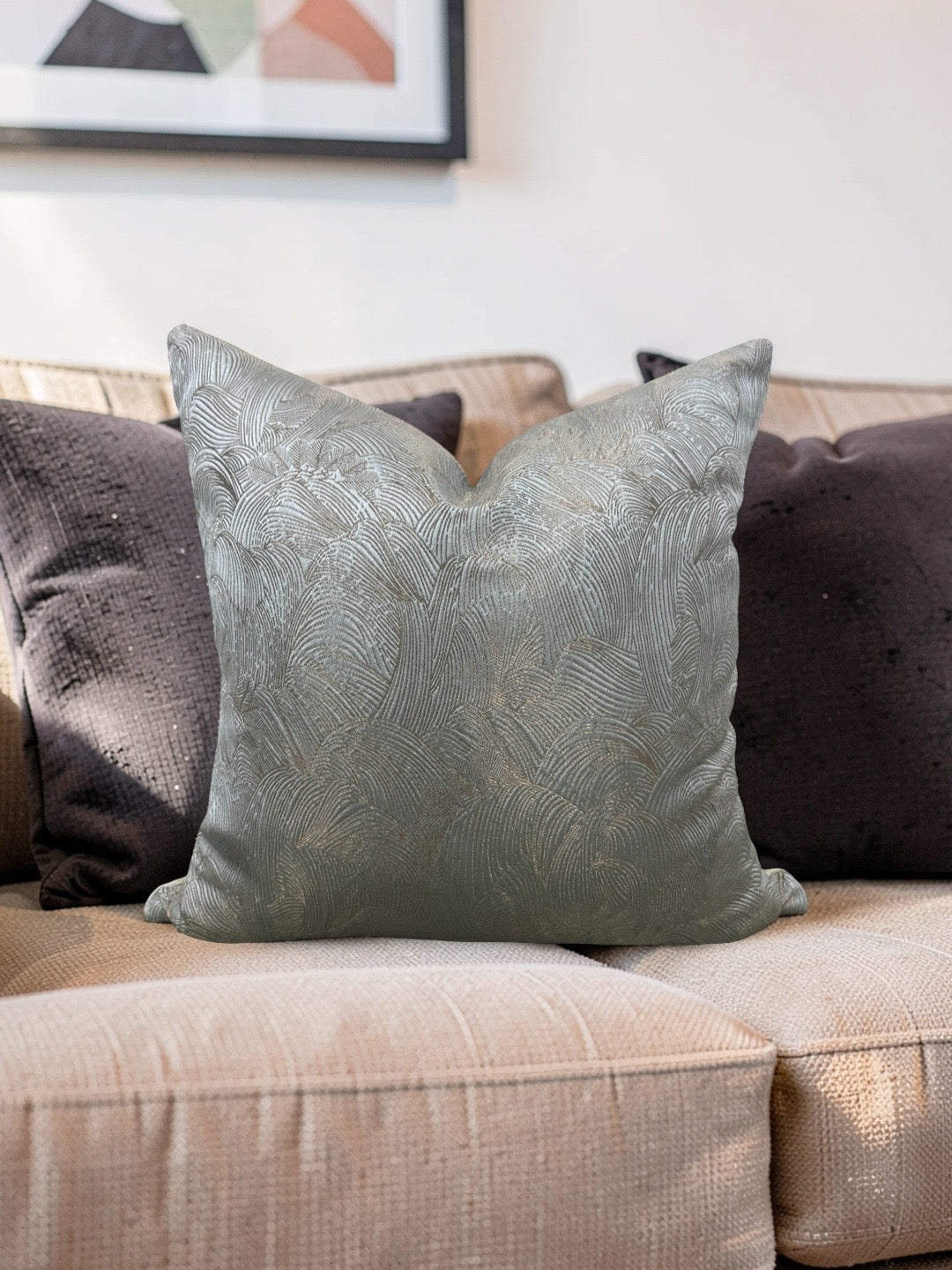 Casamance Fabric Decorative Pillow Tanagra Celadon 18x18" Knife Edge Cover