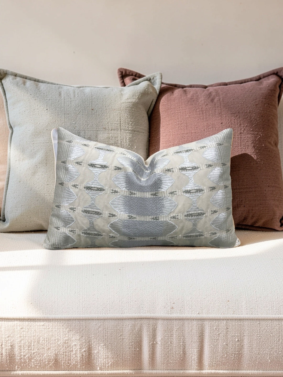 Jim Thompson Fabric Lumbar Pillow Sulawesi Stripe Cloud 12x18" Knife Edge Cover