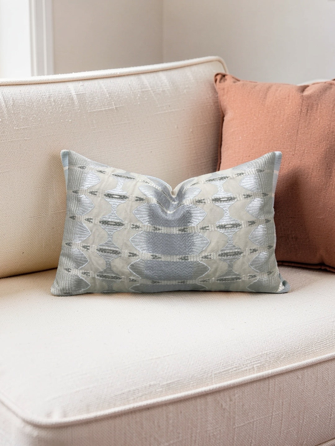 Jim Thompson Fabric Lumbar Pillow Sulawesi Stripe Cloud 12x18" Knife Edge Cover