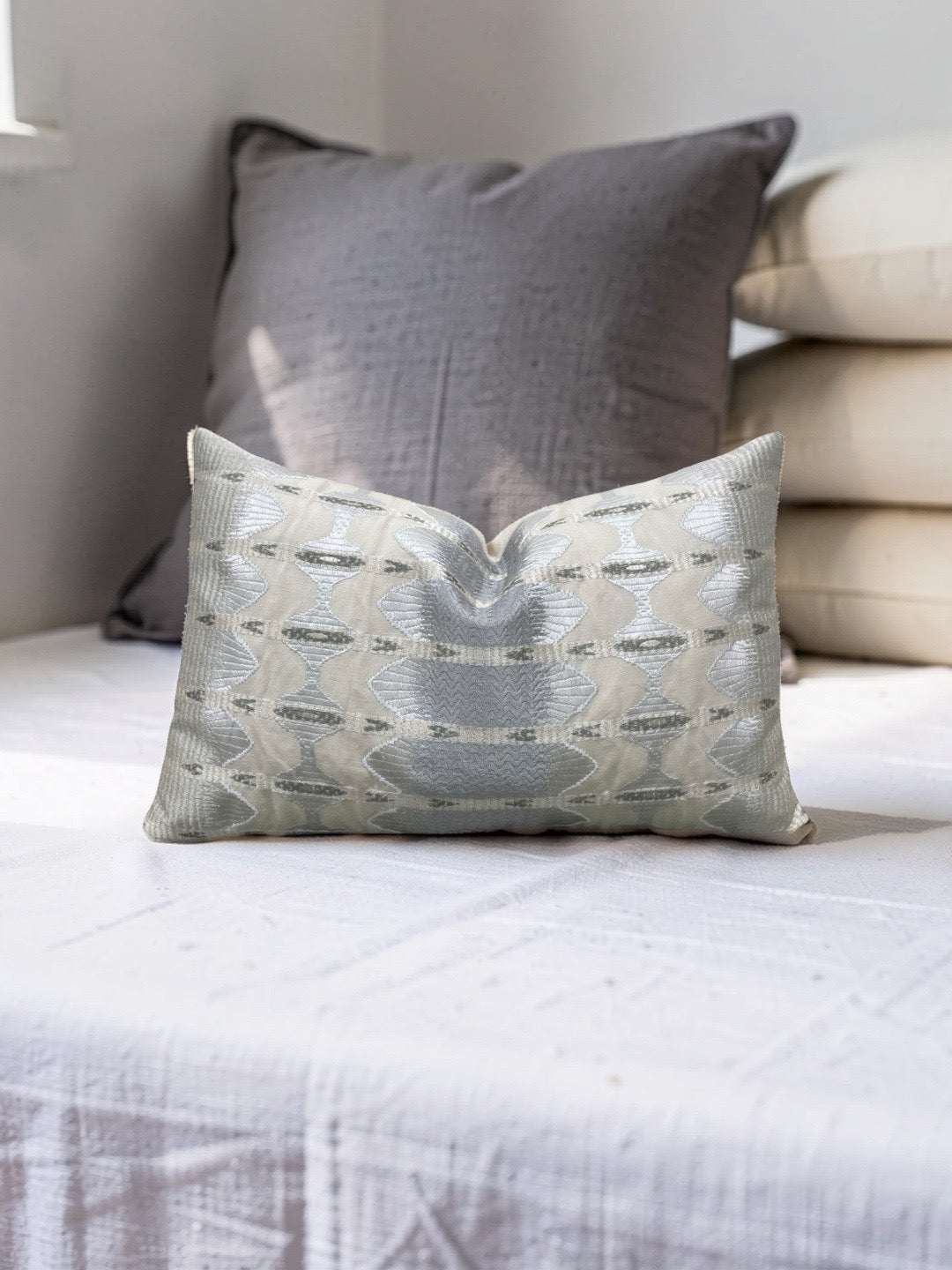 Jim Thompson Fabric Lumbar Pillow Sulawesi Stripe Cloud 12x18" Knife Edge Cover