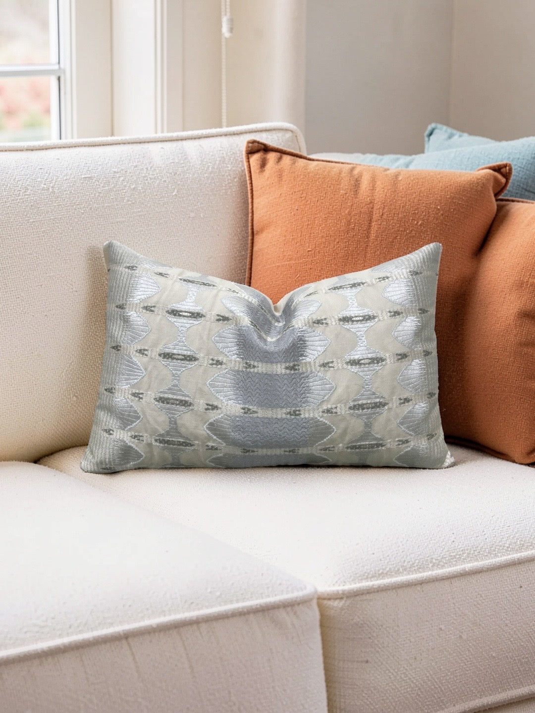Jim Thompson Fabric Lumbar Pillow Sulawesi Stripe Cloud 12x18" Knife Edge Cover