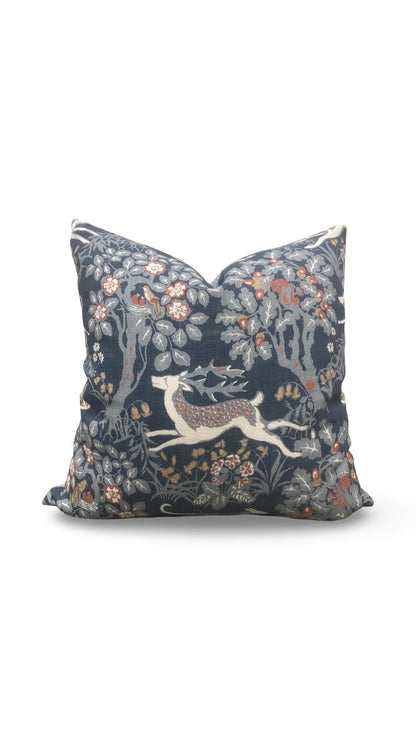 Lee Jofa Fabric Decorative Pillow Mille Fleur Print Denim 22x22" Knife Edge Cover