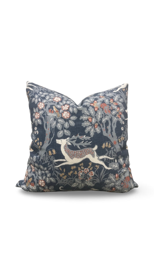 Lee Jofa Fabric Decorative Pillow Mille Fleur Print Denim 22x22" Knife Edge Cover