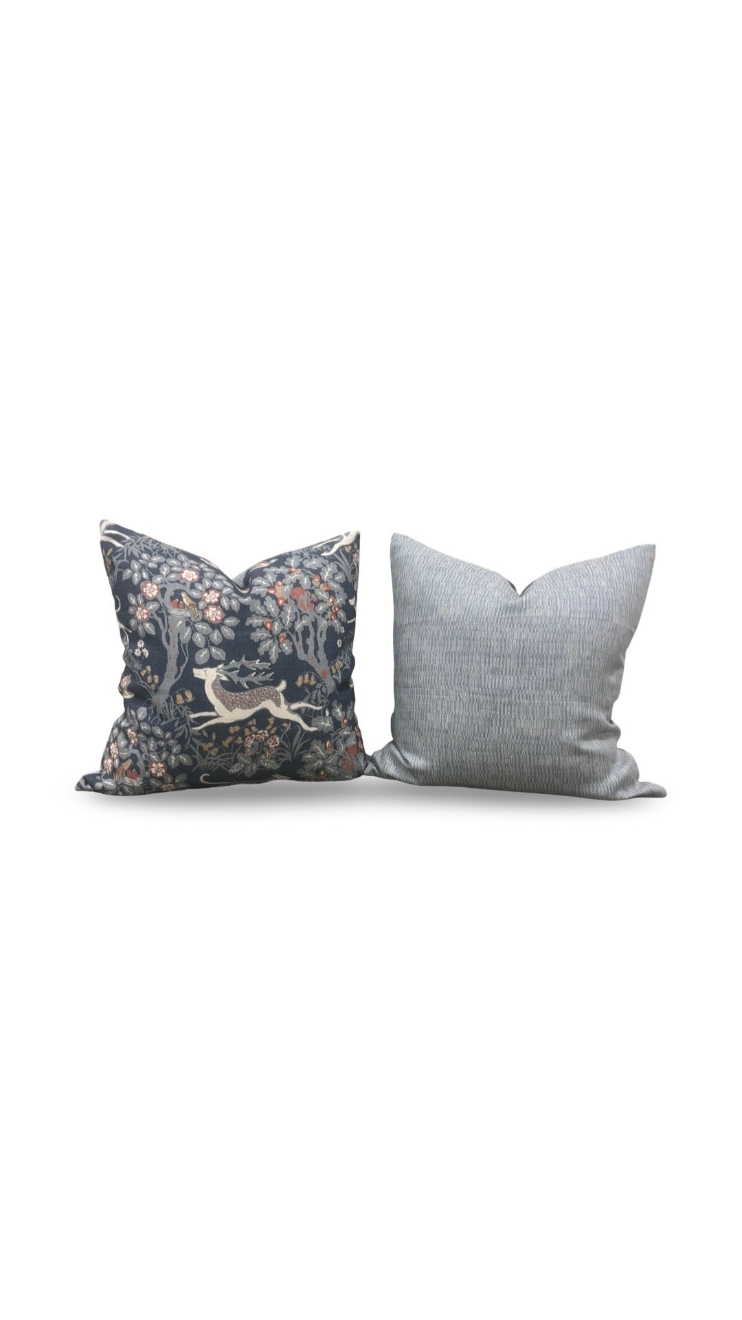 Lee Jofa Fabric Decorative Pillow Mille Fleur Print Denim 22x22" Knife Edge Cover